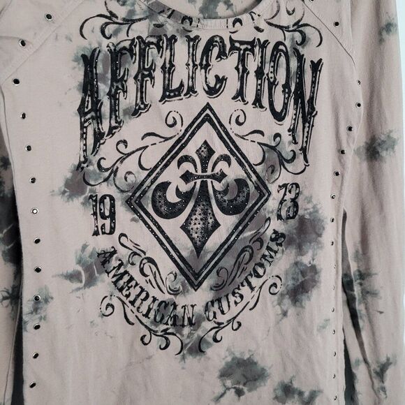 Affliction American Customs Harlow Long Sleeve Top Cutout Studded Tan Size M - Picture 9 of 12